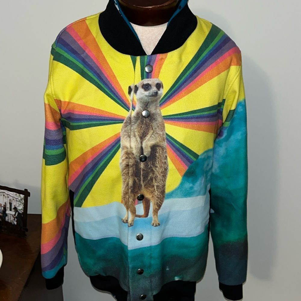 MR GUGU & MISS GO rare Merkeet Merkat rainbow snap baseball city jacket XS LBGTQ